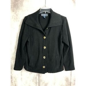 Karen Scott Sport Women's Sz. M Black Long Sleeve Collared Button Front Sweater